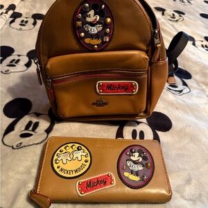 Coach Mickey Mouse Backpack and Wallet Set - Brown